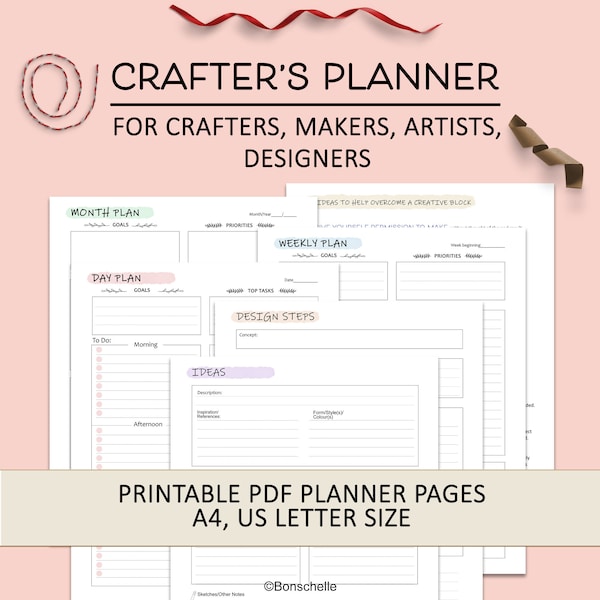 Creatives Planner, Printable Planner Page Inserts for Crafters, Artists, Makers, Designers, Hobbyist, Digital Download PDF Planner Sheets