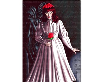 A4 Art Poster, Gothic Vampire Lolita With Weeping Angel, Original Digital Fantasy Art