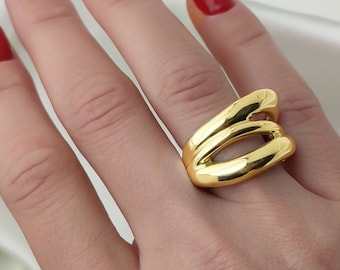 Modern Gold Chunky Ring • Wide Minimalist Statement Ring • Bold Geometric Jewelry for Women