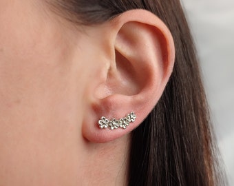 Orecchini Climber in argento sterling - Motivo floreale - Eleganti orecchini a forma di fiore - Regalo di gioielli unici - Polsini per orecchie in argento