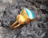 Citrine Druzy Statement Ring, Cocktail Ring, Gold Statement Ring, Dual Birthstone Ring, Sterling Silver Gemstone Ring, Yellow Ring.