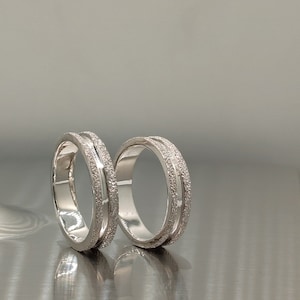 Wedding Band Set - Textured Wedding Band Set - His and Hers Sterling Silver Ring - Engagement Ring - Couples gift - Promise Ring