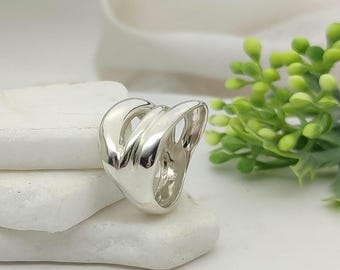 Chunky Abstract Sterling Silver Ring, Bold Modern Statement Jewelry