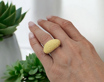 Chunky Wide Sterling Silver Gold Statement Ring - Big Silver Ring