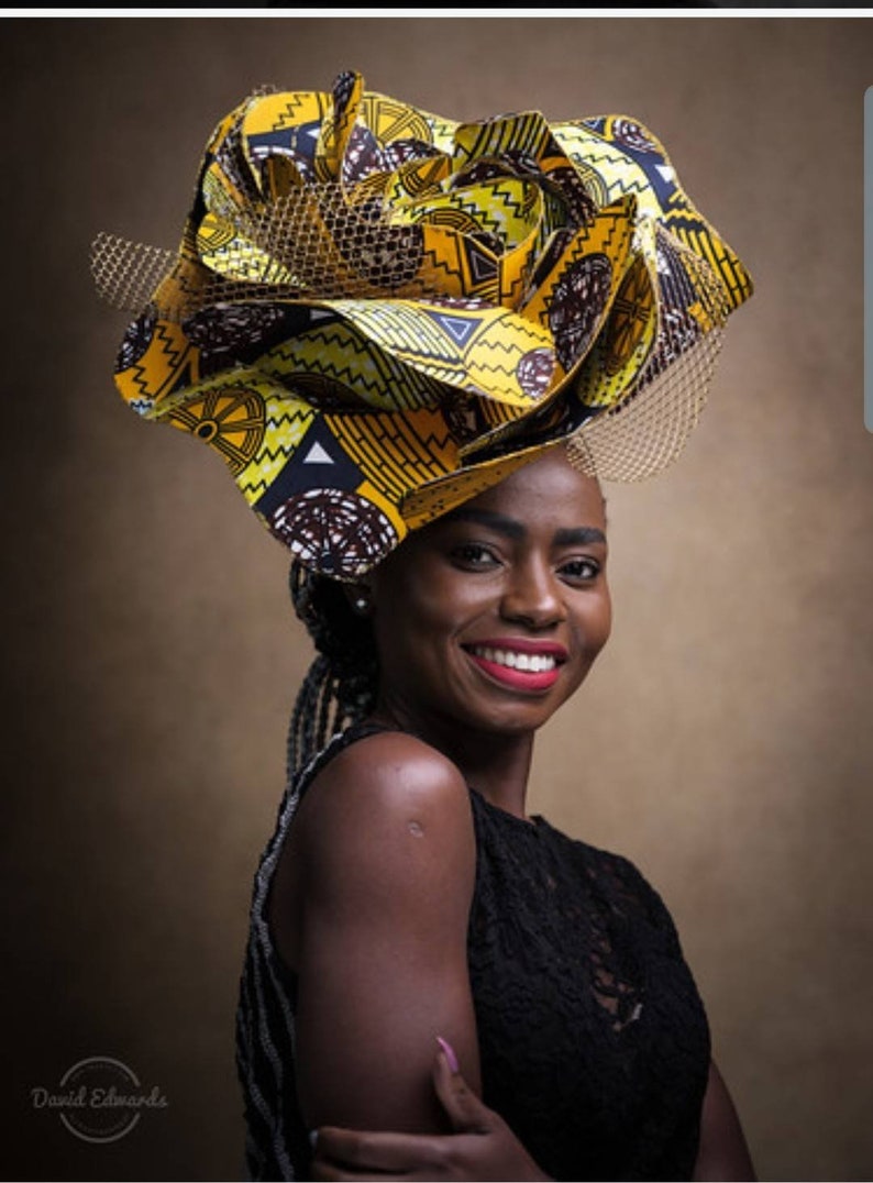 African Print Yellow Rose Fascinator Headpiece Hair Accessory , Ankara