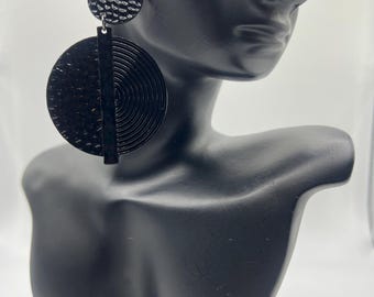 Black beauty earrings Edgy Modern Contemporary Abstract Irregular Unique Bold Large Big Long Textured Gifts For Her