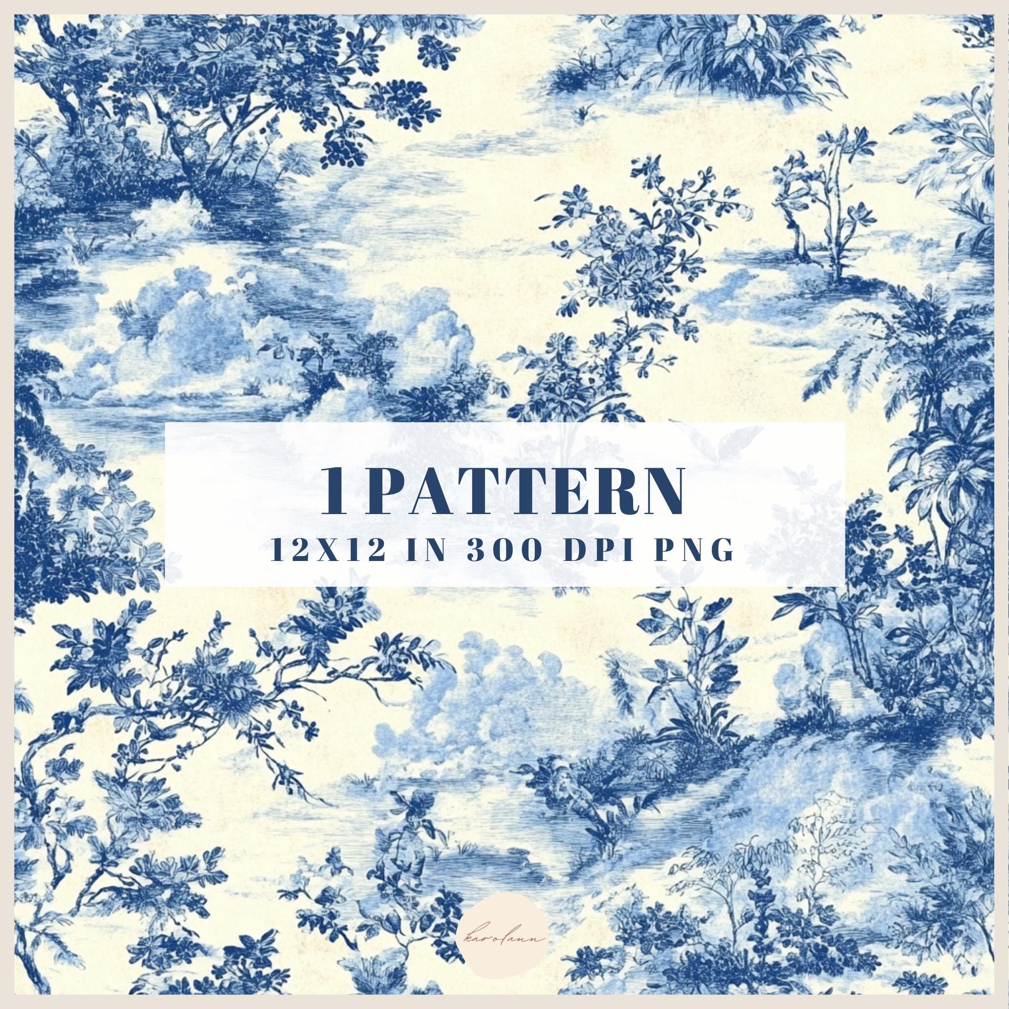 Blue Toile De Jouy Digital Paper Chinoiserie Vintage Floral Seamless ...