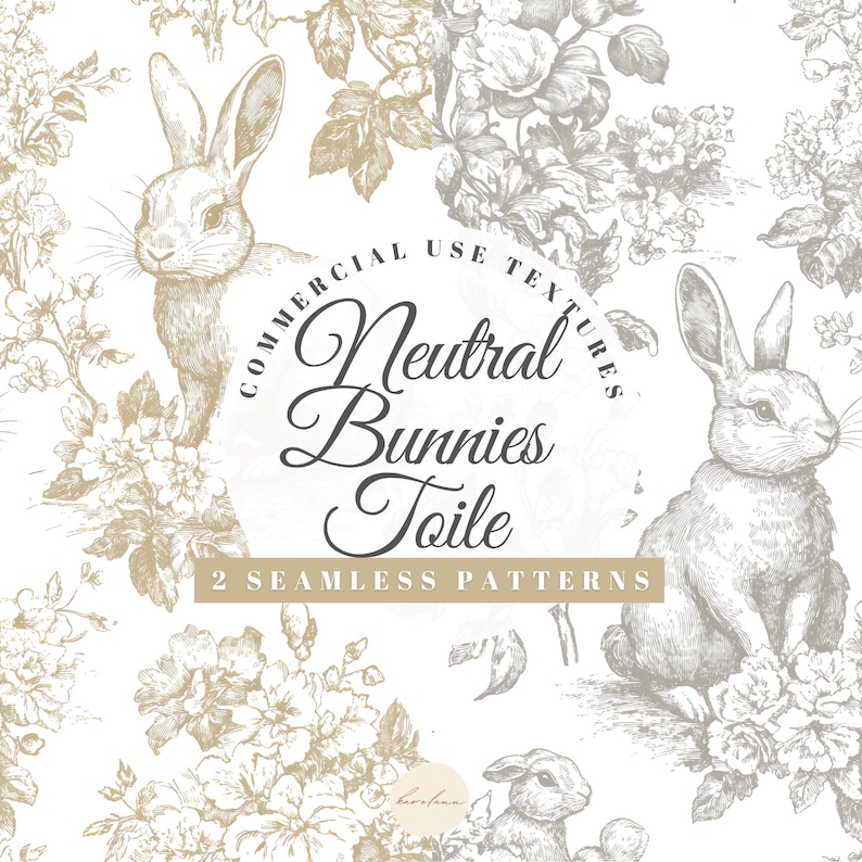 Neutral Toile Bunnies De Jouy Digital Paper Chinoiserie Beige Floral ...