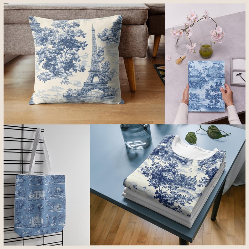 Blue Toile French De Jouy Digital Paper Chinoiserie Vintage Floral ...