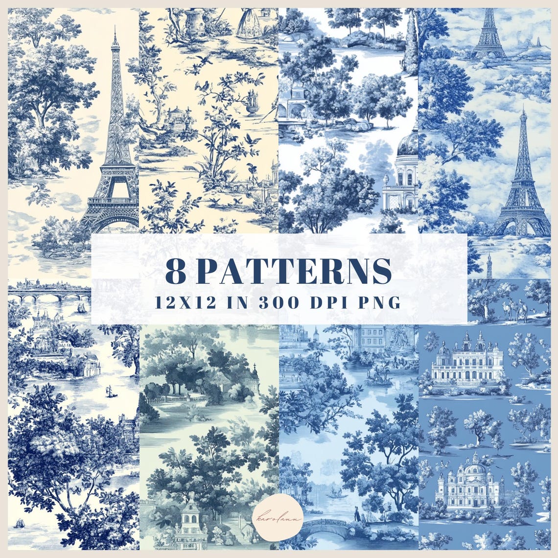 Blue Toile French De Jouy Digital Paper Chinoiserie Vintage Floral ...
