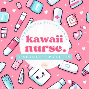 Kawaii Krankenschwester Leben Seamless Pattern Nursing Patterns Digitale Papierdatei Apotheke Design Medizinischer Hintergrund Printable Coquette Fabric Pink