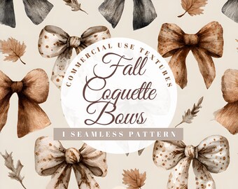 Fall Coquette Bows: Seamless Fall Patterns, Autumn Digital Paper, Autumnal Home Decor, Pumpkins and Bows, Clipart Fabrics POD Thanksgiving