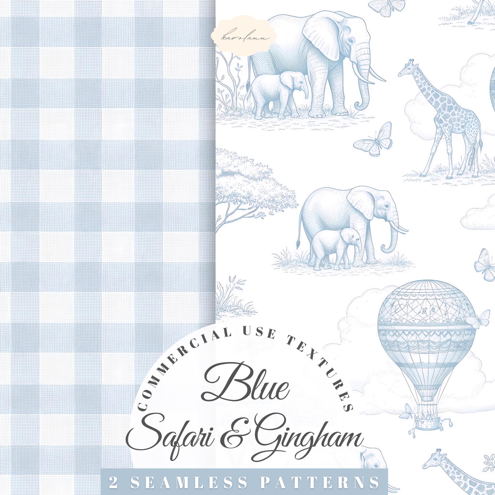 Blue Safari & Gingham: Checkered Seamless Pattern Chinoiserie Toile De ...