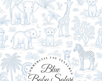 Blue Baby Safari: Pastel Seamless Pattern, Chinoiserie Toile De Jouy, Digital Paper Nursery Room Fabric Printing Wallpaper Baby Animals png