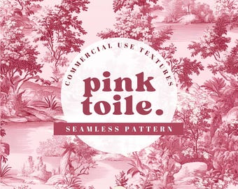 Pink White Toile De Jouy Digital Paper Chinoiserie Vintage Floral Patterns Backgrounds Scrapbook Paper French Toile Coquette Junk Journal