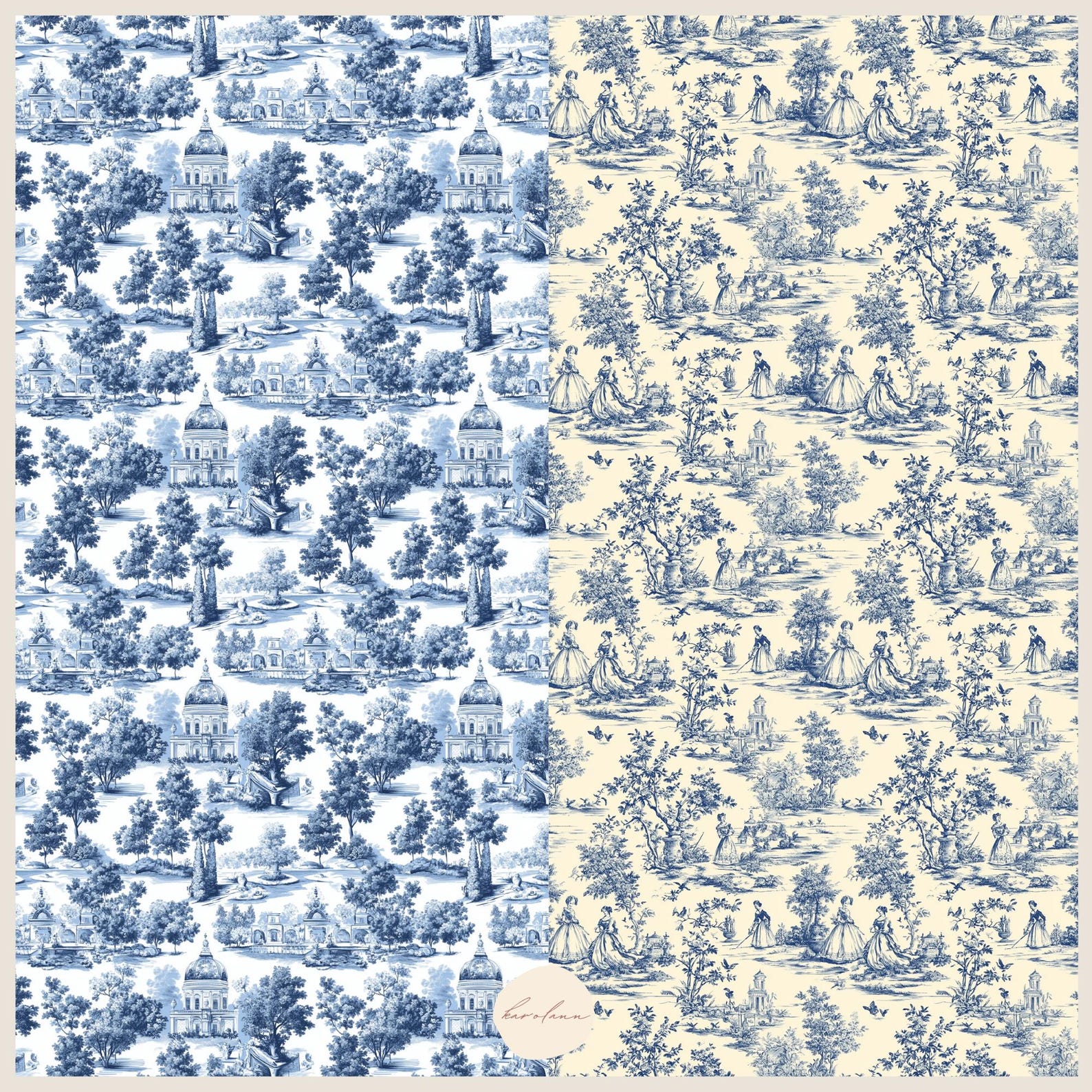Blue Toile French De Jouy Digital Paper Chinoiserie Vintage Floral ...