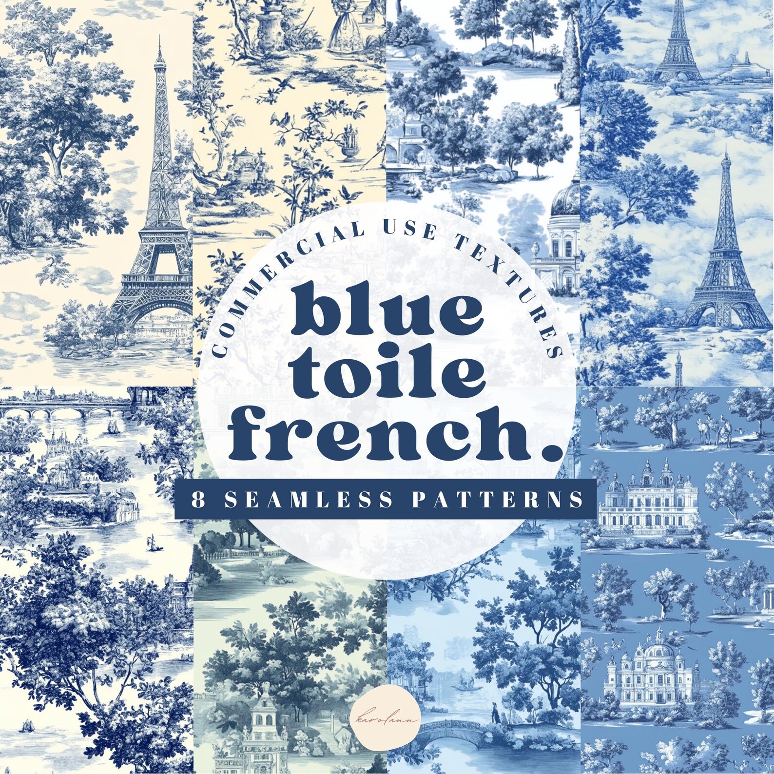 Blue Toile French De Jouy Digital Paper Chinoiserie Vintage Floral ...