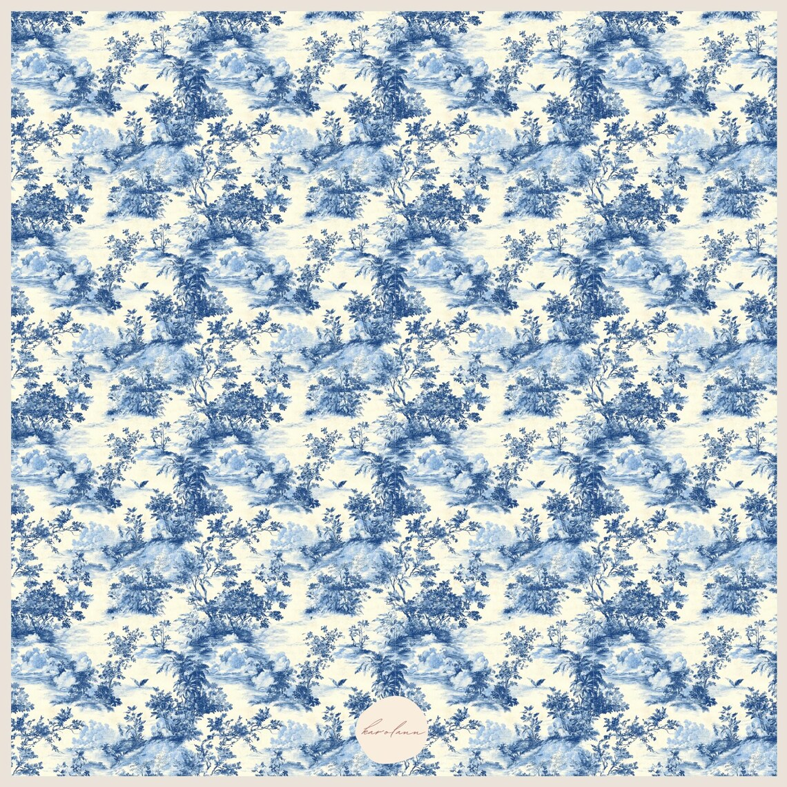 Blue Toile De Jouy Digital Paper Chinoiserie Vintage Floral Seamless ...