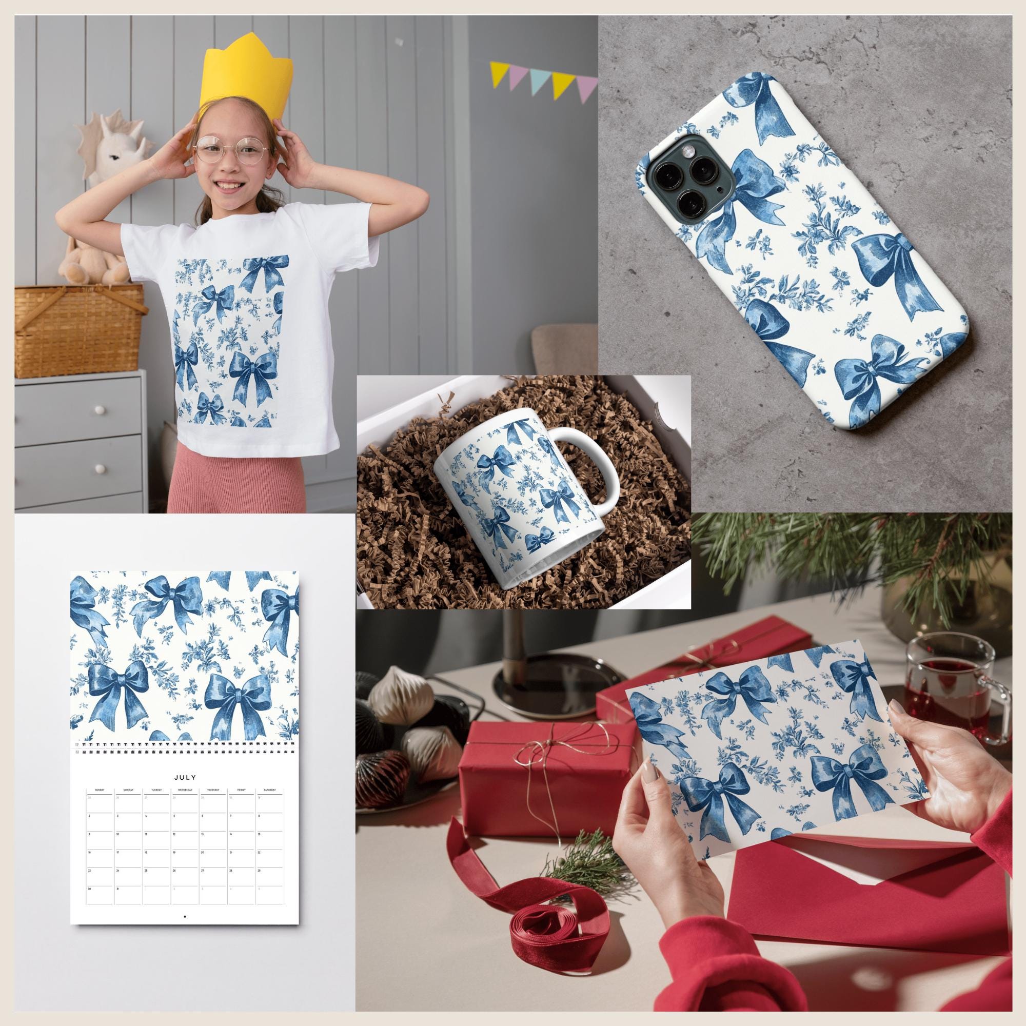 Blue Toile Bows De Jouy Digital Paper Chinoiserie Vintage Floral ...