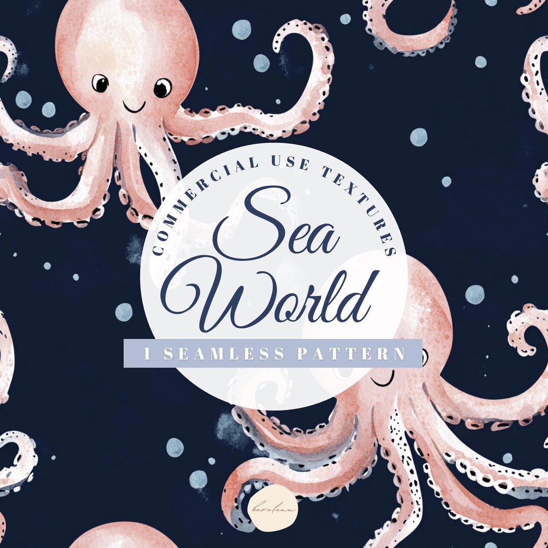 Sea World Nautical Ocean Octopus Navy Seamless Pattern Underwater Blue ...
