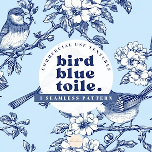 Bird Chinoiserie Digital Paper Blue Toile Birds Seamless Pattern Chinese Vintage Floral Asian French Toile de Jouy Nature Fabric Coquette