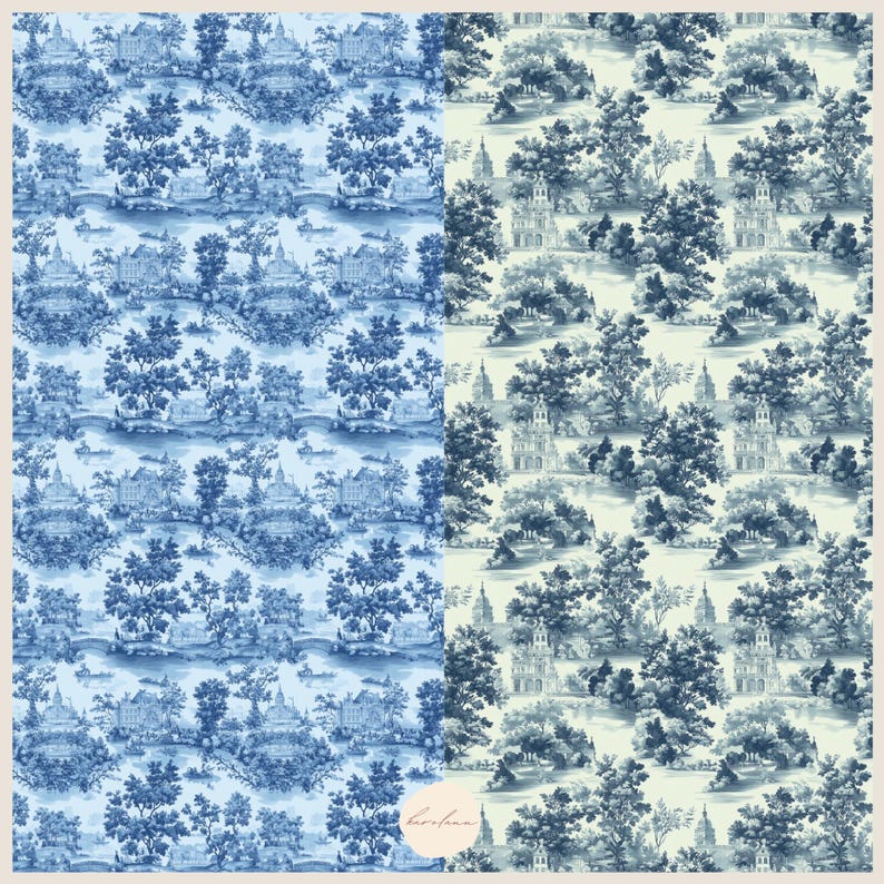Blue Toile French De Jouy Digital Paper Chinoiserie Vintage Floral ...