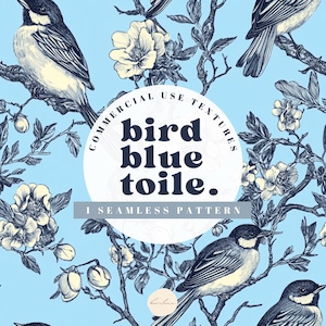 Bird Chinoiserie Digital Paper Blue Toile Birds Seamless Pattern Chinese Vintage Floral French Wedding Toile de Jouy Nature Fabric Coquette
