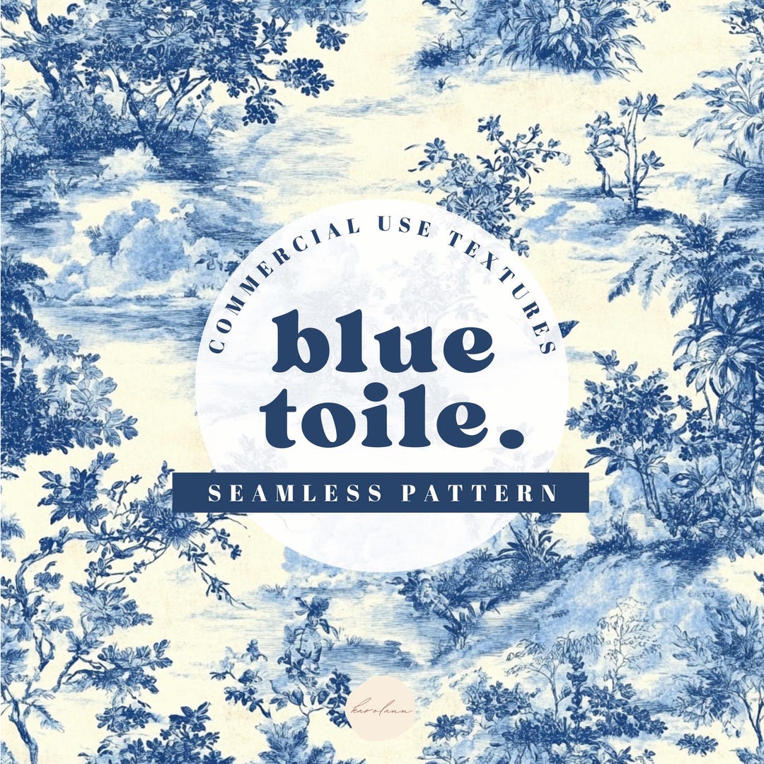 Blue Toile De Jouy Digital Paper Chinoiserie Vintage Floral Seamless ...