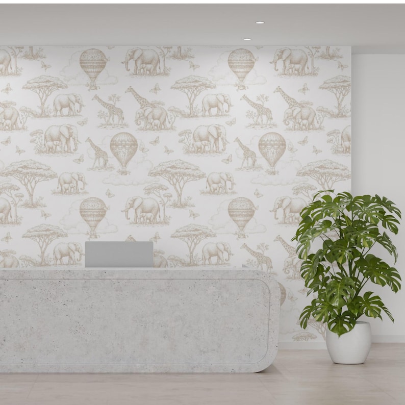 Beige Toile Safari: Neutral Pastel Seamless Pattern, Chinoiserie De ...