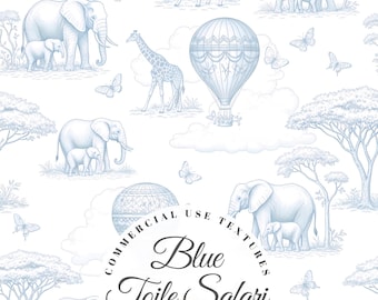 Blue Toile Safari: Pastel Seamless Pattern, Chinoiserie De Jouy, Balloon Digital Paper Nursery Fabrics Wallpaper Gift Baby Boy Room Art png