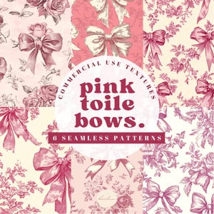 Fiocchi di tela rosa vintage, nastri e motivi senza cuciture, carta da parati digitale, chinoiserie, tessuto retrò, cameretta per bambini, arte francese disegnata a mano