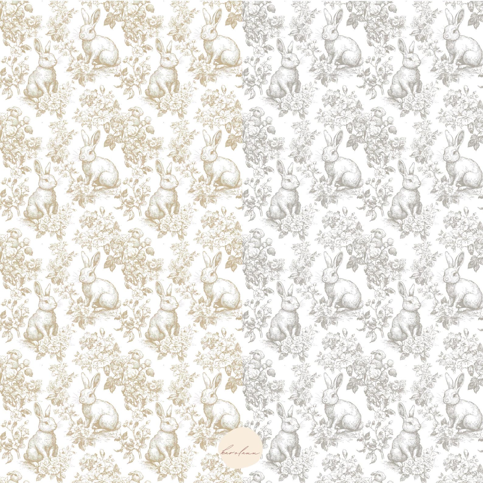 Neutral Toile Bunnies De Jouy Digital Paper Chinoiserie Beige Floral ...