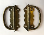 Vintage Hardware Metal Handles Brass Finish Retro Architectural Salvage Industrial Chic Pair of Two Handles Drawer Pulls Steel 1960s