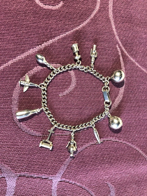 Vintage WWII Silver Charm Bracelet With Unique Se… - image 1