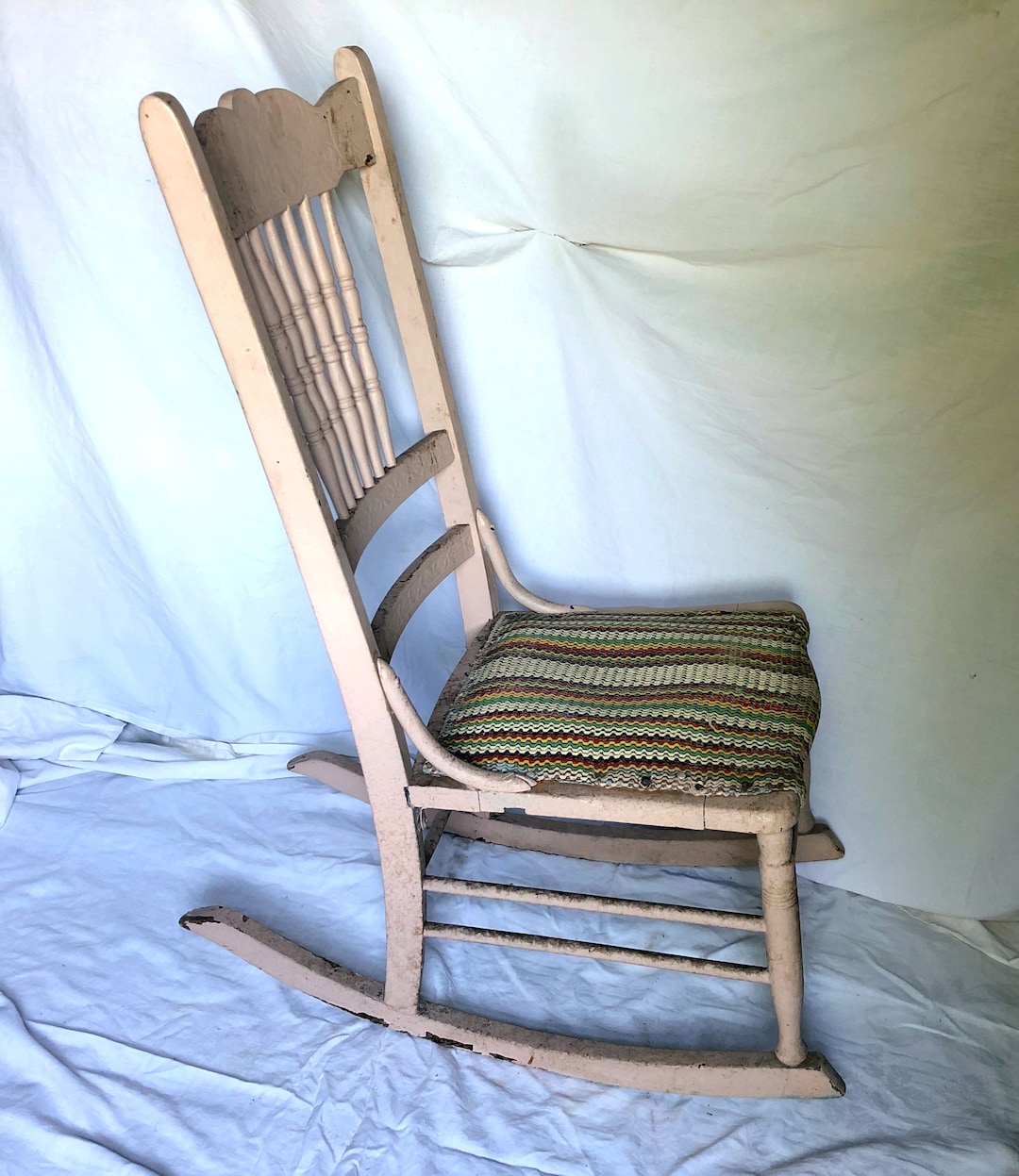 Antique Rocking Chair Colorful Armless Rustic French Country Shabby ...
