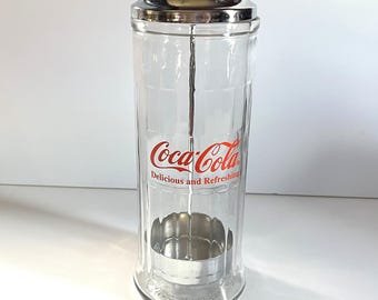Vintage Coca-Cola Glass Straw Dispenser - 1992 Retro Kitchen Collectible