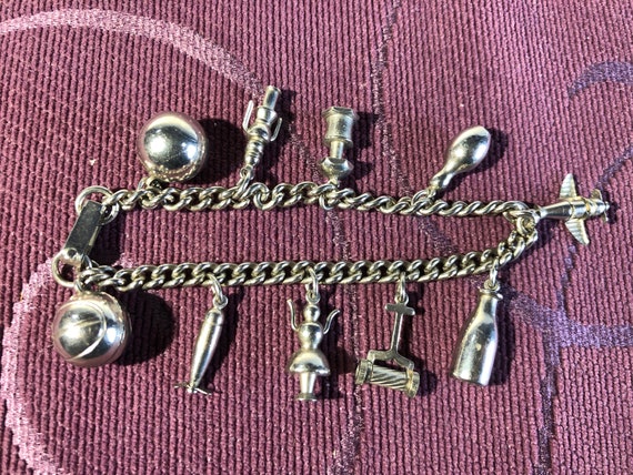 Vintage WWII Silver Charm Bracelet With Unique Se… - image 4