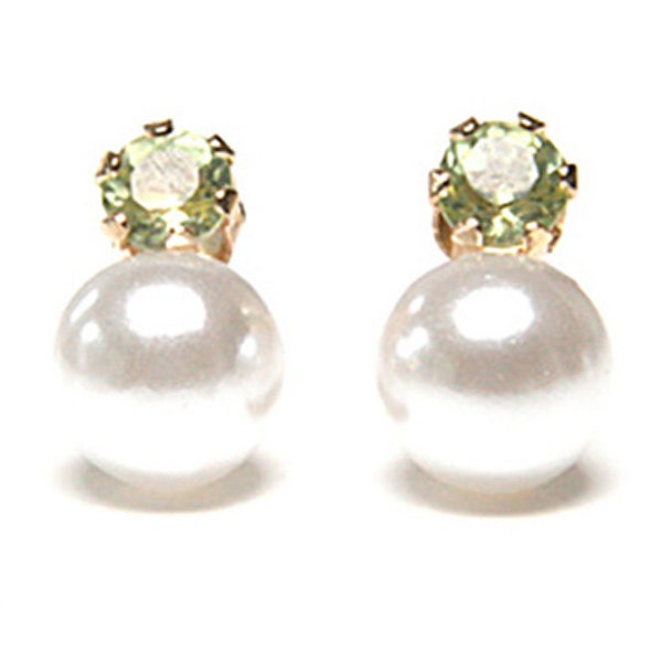 9ct Gold Pearl and Peridot Stud earrings with FREE Gift Box