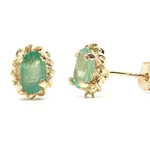 9ct Gold Emerald Studs Oval earrings  Made in UK