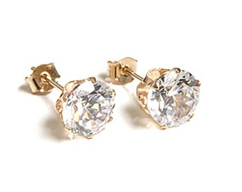 Solid 9ct Gold CZ Stud Earrings 6mm Round with FREE Gift Box