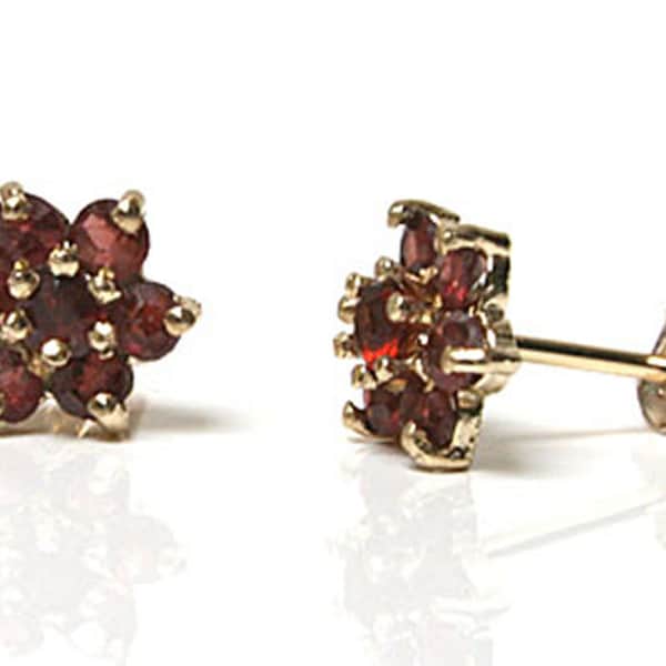 Solid 9ct Gold Garnet cluster stud earrings with FREE Gift Box
