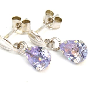 9ct White Gold CZ Drop Earrings Lilac small teardrop