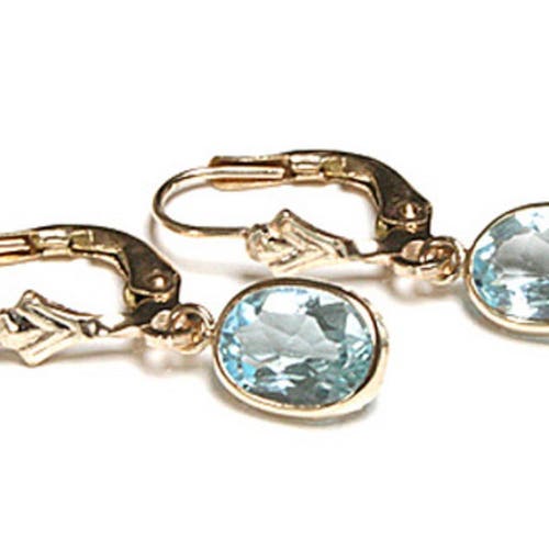 9ct White Gold 3.18ct Elongated Oval Blue Topaz Drop Earrings