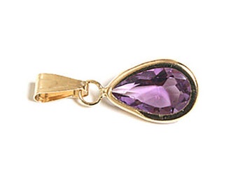 Solid 9ct Gold Amethyst Teardrop Necklace Pendant with FREE Gift Box