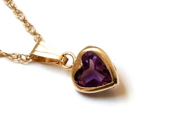 9ct Gold Amethyst Love Heart Pendant necklace 18 inch chain with FREE gift box