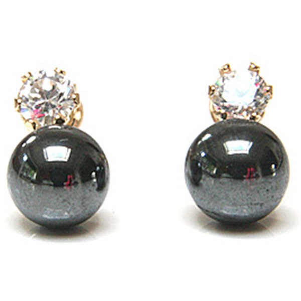 Solid 9ct Gold Hematite and CZ Stud earrings with FREE Gift Box