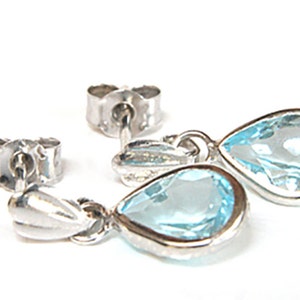 Solid 9ct White Gold Blue Topaz Teardrop Earrings with FREE Gift Box