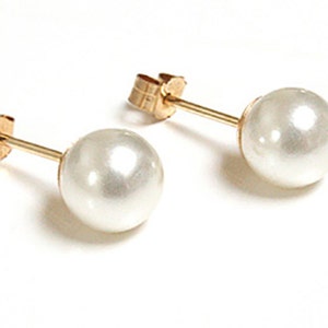 Solid 9ct Gold Pearl Ball Stud earrings 6mm Pearl with FREE Gift Box