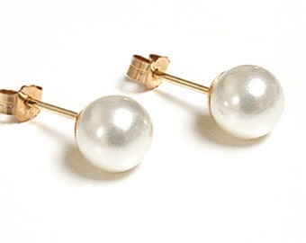 Solid 9ct Gold Pearl Ball Stud earrings 6mm Pearl with FREE Gift Box