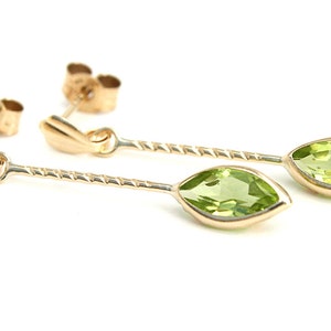 Solid 9ct Gold Peridot Marquise Drop Dangly earrings With FREE Gift Box